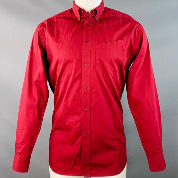 THIERRY MUGLER Size S Red Cotton One Pocket Snaps Long Sleeve Shirt - Picture 1 of 7